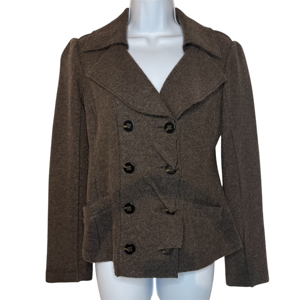 CLASSIQUES ENTIERS WOOL BLEND RUFFLED PEA COAT JACKET XS